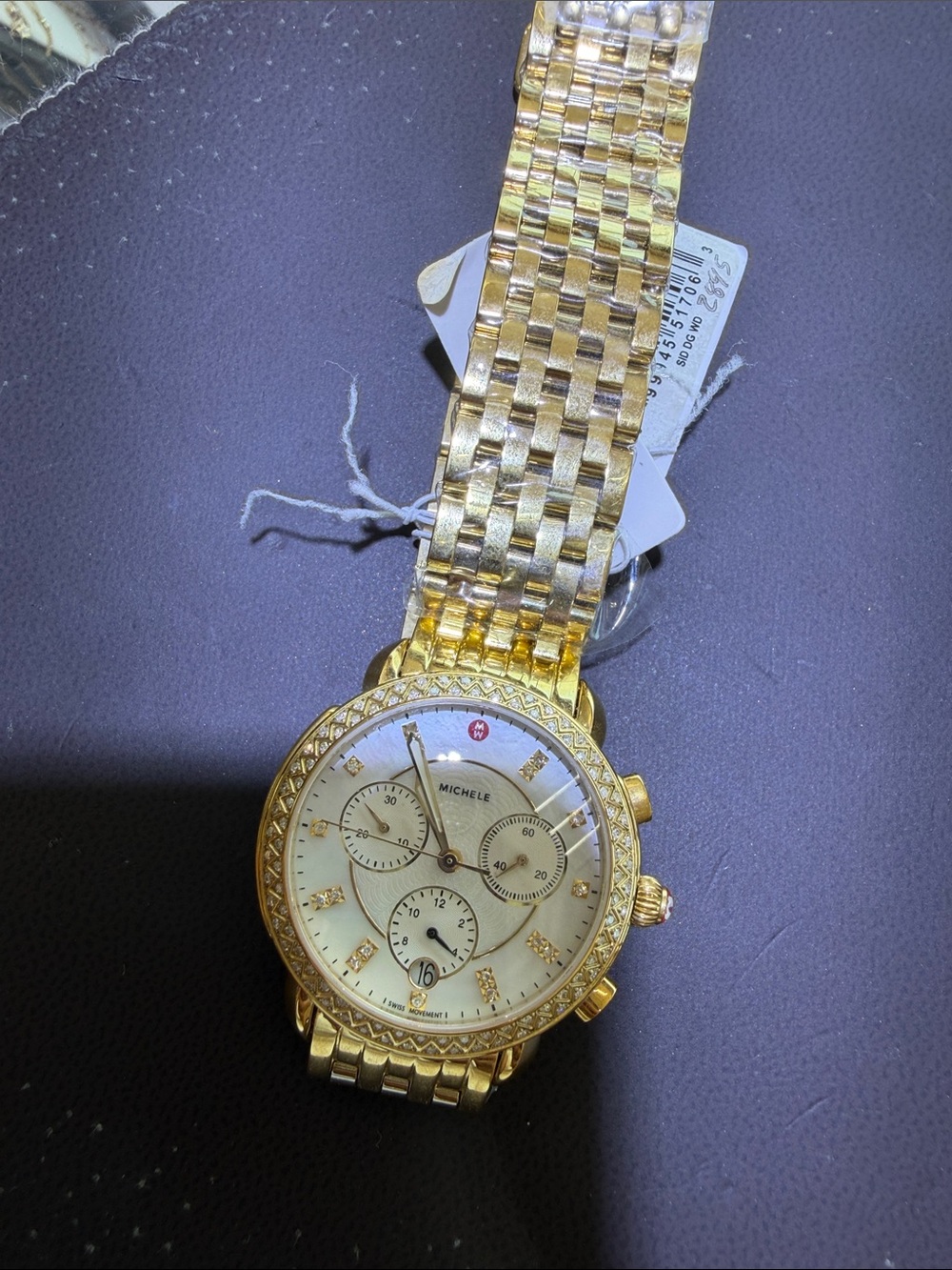 Michele Gold-Tone Diamond Accent Chronograph Watch with White Dial - Picture 12 of 14